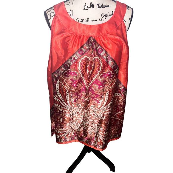 Lane Bryant Tank Top Women's 26 Coral‎ Pink Floral Blouse Shirt - Picture 1 of 8